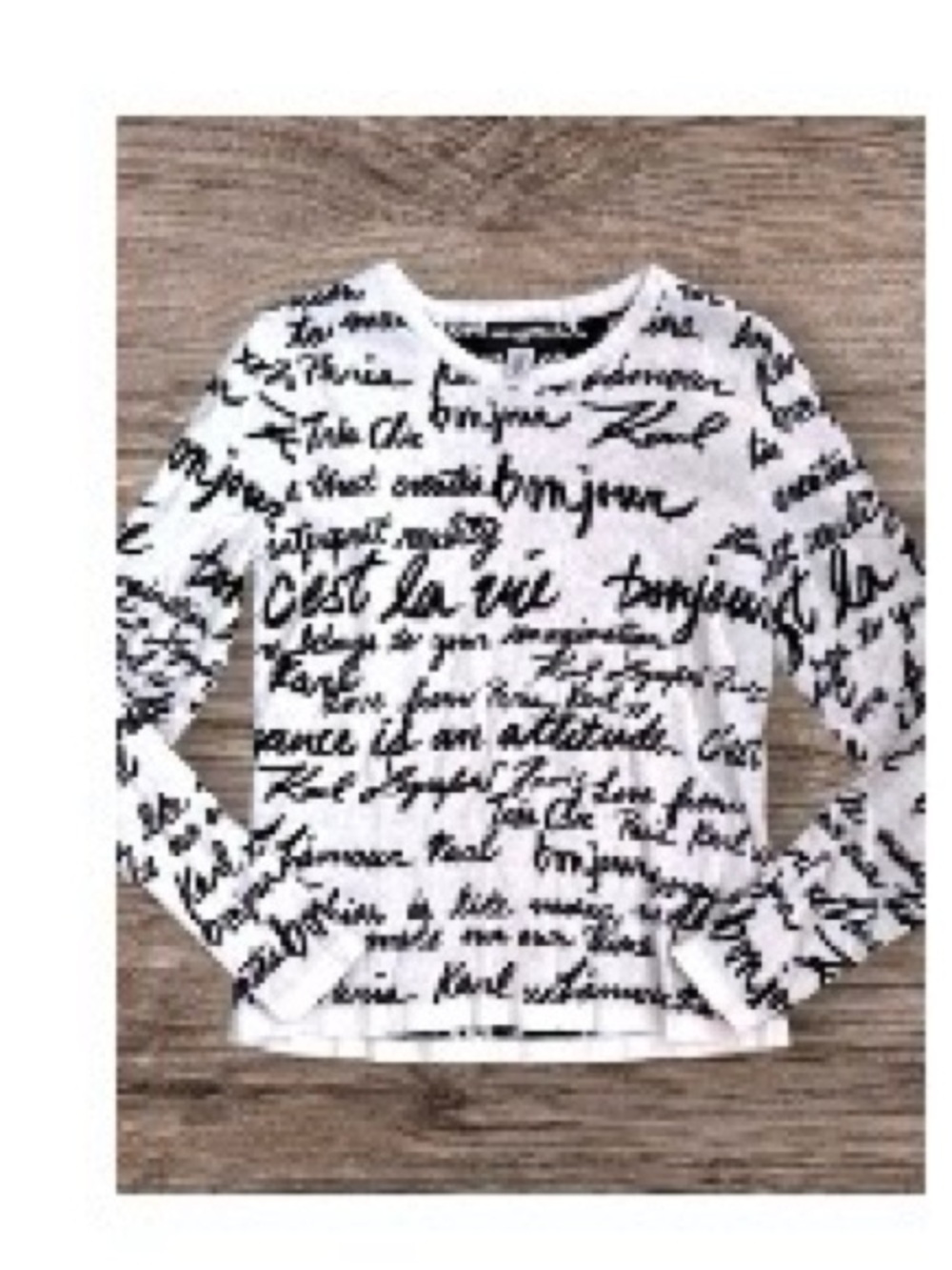 KARL LAGERFELD Paris Script Logo Sweater Black White French Graphic Chic Top S